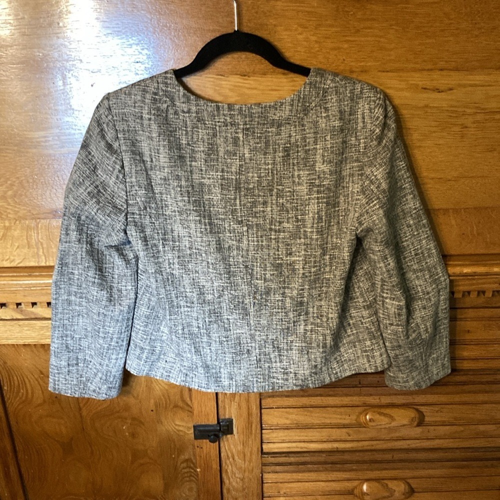 Ann Taylor LOFT Womens Black White Tweed Moto Jacket Size 6 Zip Front Cropped - Picture 2 of 11